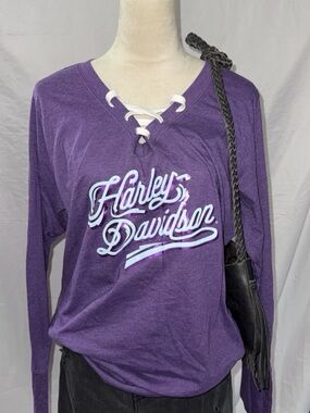 Harley-Davidson Purple Lace-Up Long Sleeve Logo Top